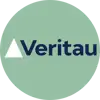 circular veritau logo with a white upside triangle and dark blue veritau font on a green background